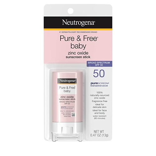 Neutrogena Pure & Free Baby Mineral Sunscreen Stick with Broad Spectrum SPF 50 & Zinc Oxide, Water-Resistant, Hypoallergenic, Paraben-, Dye- & PABA-Free Baby Face & Body Sunscreen, 0.47 oz - 0.47 Ounce (Pack of 1)