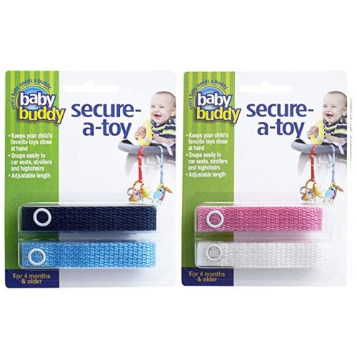 Baby Buddy Secure-A-Toy, Safety Strap Secures Toys, Teether, or Pacifiers to Strollers, Highchairs, Car Seats— Keep Toys Sanitary Clean, 4 Count, Unisex Colors (Colors May Vary)