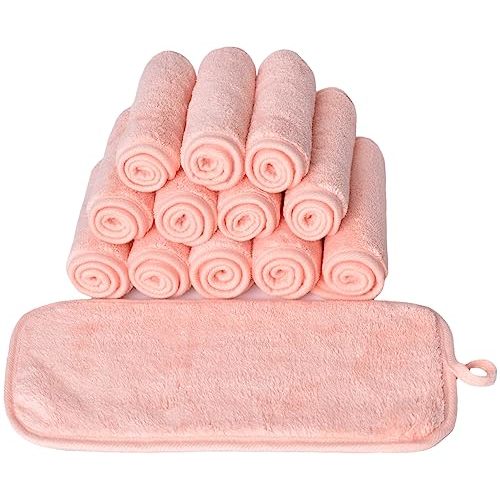BloomSesame Makeup Remover Cloths for Face, Eye, Lips - Reusable Makeup Remover Pads Soft Microfiber Facial Cleansing Cloths 6 x 12 inch 12 Pack (Coral)