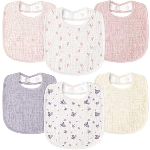 Susurration Muslin Baby Drool Bibs 6Pack Soft Square Adjustable Baby Bandana Bibs for Unisex Girls & Boys