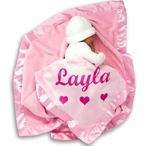 Custom Catch Personalized Baby Blanket for Girls - Pink - Newborn or Infant Gift with Name