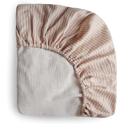mushie Extra Soft Muslin Fitted Mini Crib Sheet | 24"x 38" (Natural Stripe)