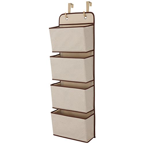 Delta Children 4 Pocket Over The Door Hanging Organizer, Easy Storage/Organization Solution - Versatile and Accessible in Any Room in the House, Beige