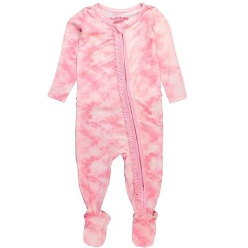 Rufflebutts Softsnooze Viscose From Bamboo Baby Girls Ruffle One Piece Footie Pajama - Rainbow Tie Dye, 0-3m