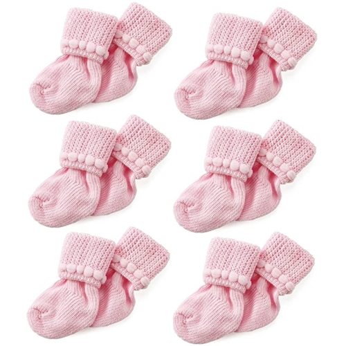 Nurses Choice Newborn Baby Boy & Girl Socks Includes 6 Pairs of Cotton Socks - 0-3 Months - Pink