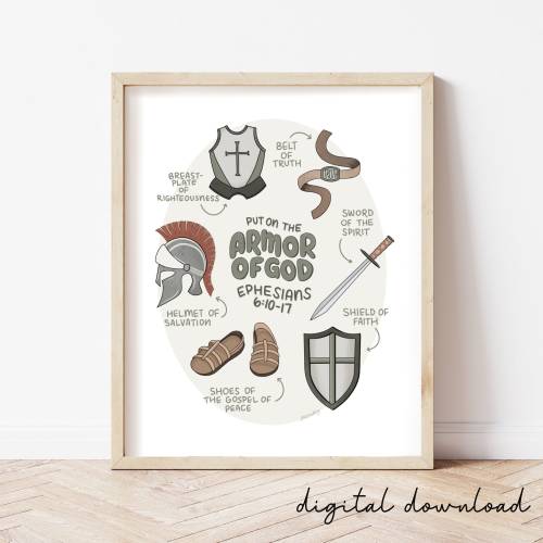 Armor of God Kids Room Artwork | Bible Verse Art for Boys | Christian Boy Nursery Decor