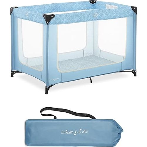 Dream On Me Zoom Portable Playard in Blue, Lightweight, Packable and Easy Setup Baby Playard, Breathable Mesh Sides and Soft Fabric - Comes with a Removable Padded Mat