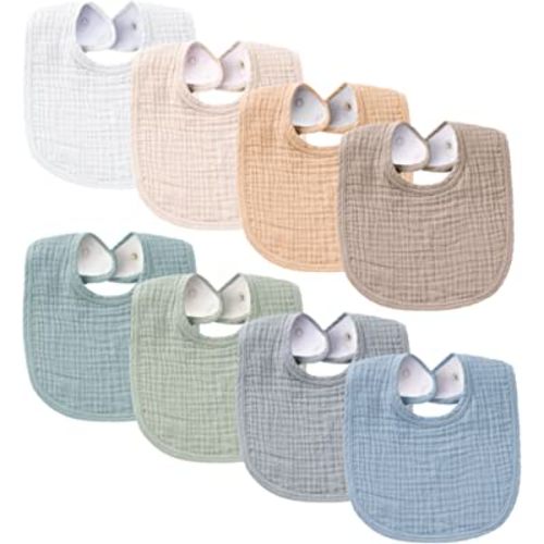 Konssy Muslin Baby Bibs 8 Pack Baby Bandana Drool Bibs Cotton for Unisex Boys Girls, 8 Solid Colors Set for Teething and Drooling
