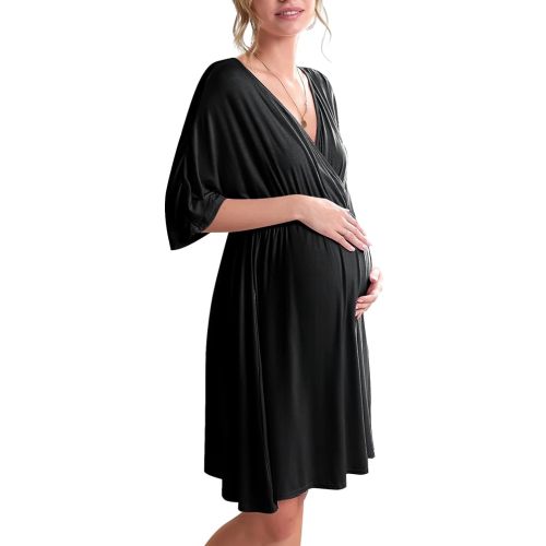Ekouaer 3 in 1 Labor/Delivery/Hospital Gown Maternity Dress Nursing  Nightgown Sleepwear for Breastfeeding S-XXL