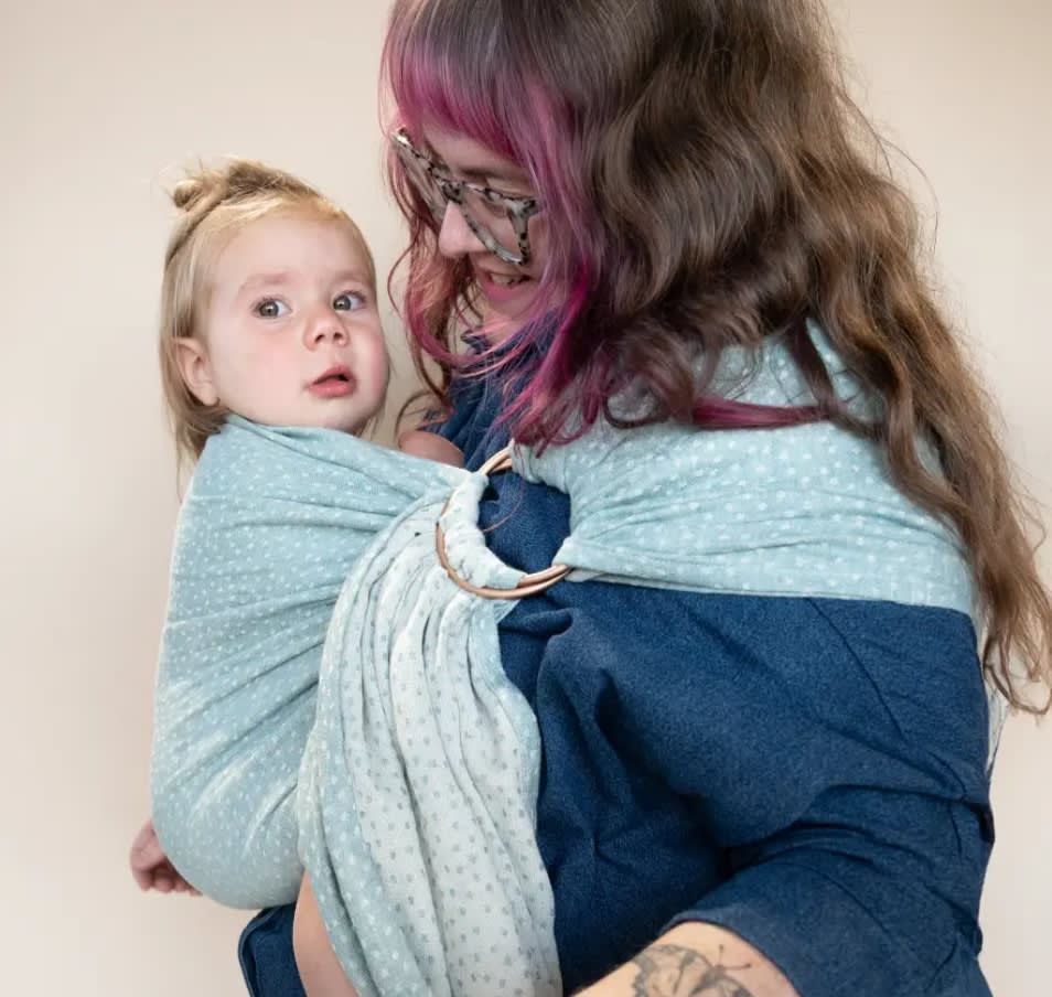 Fizz Ring Sling Baby Carrier - Blue Polka Dot Linen | hope&plum