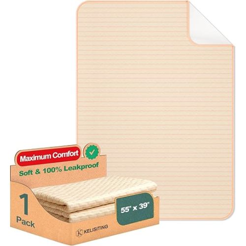 Incontinence Bed Pads - 55" x 39" Washable Waterproof Underpads (Pack of 1) - Reusable Extra Large 4-Layer Soft Pee Pads for Adults, Women, Elderly - for Sofa, Couch, Furniture