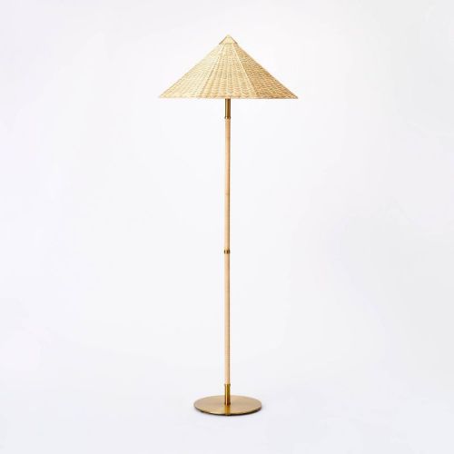 Floor Lamp Gold Iron With Tapered Rattan Shade (includes Led Light Bulb) - Threshold™ Designed With Studio Mcgee: Etl Listed, Dimmable