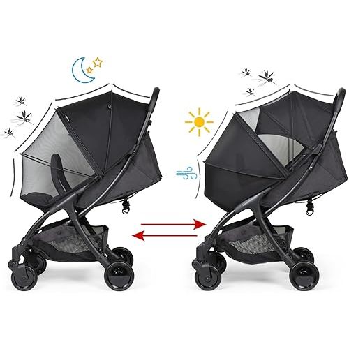 Beberoad Love Universal Stroller Sun Shade & Mosquito Net – 2-in-1 Baby Stroller Cover with UV Protection & 2-Way Zipper for Infant Carriages, Prams, and Travel Strollers (Black)