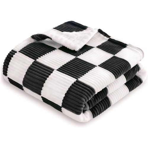 HOMRITAR Black and White Baby Blanket for Boys Ultra Soft Warm Lightweight Toddler Blanket with High Contrast Checkered, 3D Double Layer Fleece for Newborn Visual Touch Sensory 30x40 Inch