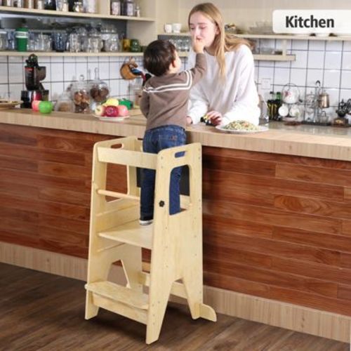 TROPOW Contemporary Kitchen Helper Step Stool: 3 Height Adjustable, Folding Montessori Toddler Tower - Safety Learning Furniture