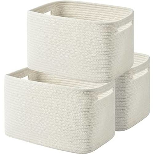 Storage Basket,Woven Baskets for Storage,Cotton Rope Baskets for Organizing,decorative Baskets for Shelves,book Basket,towel Basket,Toy Basket or Storage Bins for Living Room - 3 Pack,White