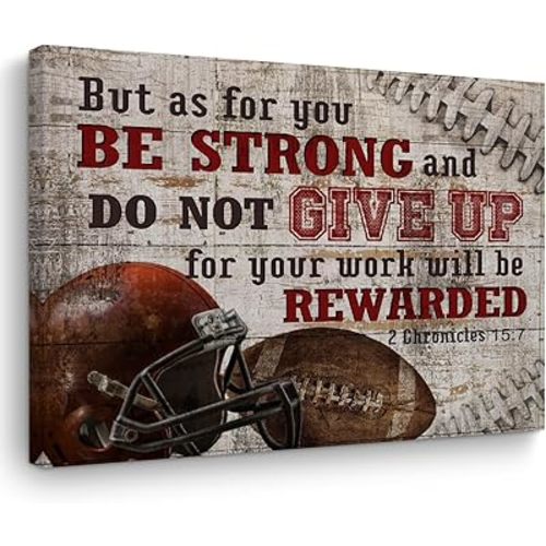 Football Gifts Stuff Religious Football Canvas Wall Art Wall Decor Inspirational Boys Room Rustic Framed Posters Art Prints Artwork Pictures for Baseball Lovers Men Son Gym Home Farmhouse Sports Room