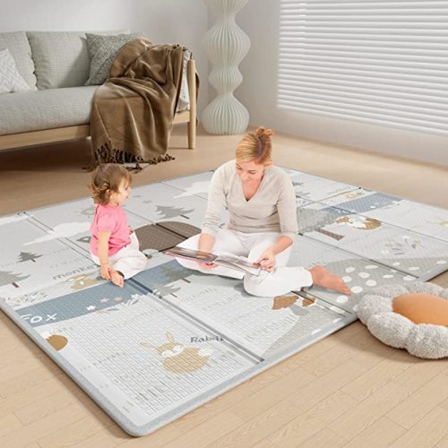 Fodoss Baby Play Mat, 59x71inch Play Mat, 0.4 in Thick Foam Play Mat, Waterproof,Free from BPA, PVC, Phthalates, Playmat for Babies, Foldable Play Mat forBabies, Large Infant Playmat - woodsy animal-59×70inch