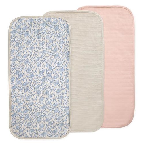 mushie Waterproof Changing Pad Liners | 100% Organic Cotton | Set of 3 (Blue Flowers Combo)