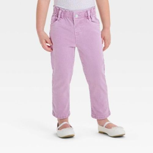 Toddler Girls' Lilac Paperbag Pants - Cat & Jack™ Lilac Purple 2T: Midweight Denim, Relaxed Fit, Elastic Waistband