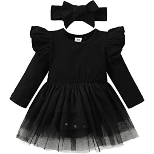 Baby Girl Clothes Infant Ruffle Sleeve Romper Dress Newborn Onesie Headband Outfit Jumpsuit Tutu Skirt Set - 6-9 months