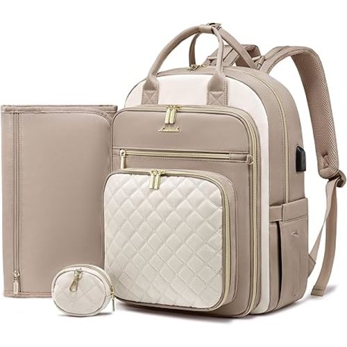 LOVEVOOK Baby Diaper Bag,Waterproof Diaper Backpack with USB Charging Port for Baby, Large Capacity Fit for 15.6 inch Laptop,Apricot