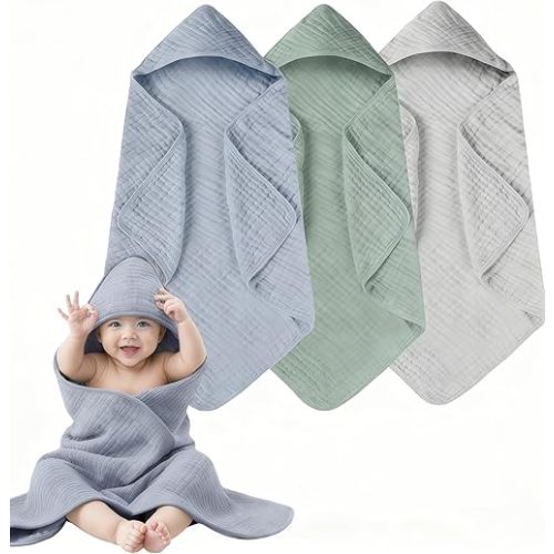 3-Pack Hooded Baby Towels for Newborn 100% Cotton Soft Babies Blanket Toddler and Kids Bath Towel Baby Essentials