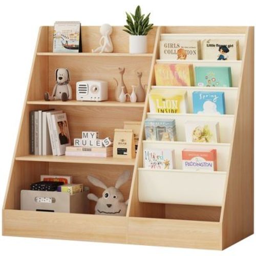Sugift 4-tier Kids Bookshelf And Toy Storage, 5 Layer Fabric Toddler Bookshelf, Kids Toy Storage Organizer, Sling Kids Bookcase