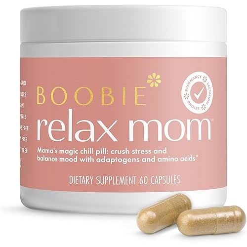 Boobie Relax Mom, Stress Support Supplement | Lactation Approved | Mood and Energy Support with Ashwagandha & L-Theanine, 60 Capsules