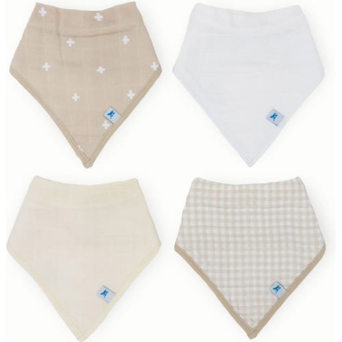 little unicorn 4-Pack Fleece & Cotton Muslin Bandana Bib, Taupe Cross