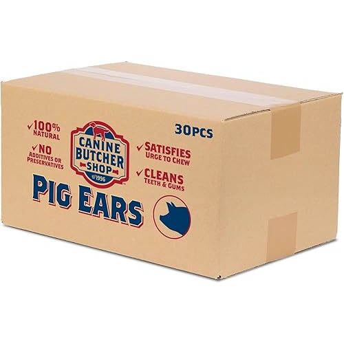 Pig Ears for Dogs, Always USA Made (30-Pack), All Natural, Sourced in USA Pig Ears, Digestible Pork Dog Chew Treat