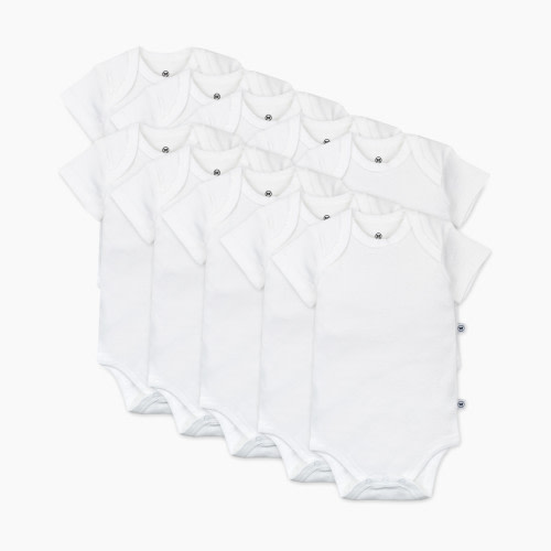 Honest Baby Clothing 10-Pack Organic Cotton Short Sleeve Bodysuits - Bright White, Newborn, 10