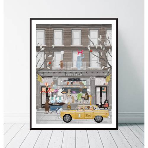 Little Pizzeria. Nursery art, Children's wall art, Pizza shop print, Book illustrations, Children's picture, Nursery prints, Whimsical art