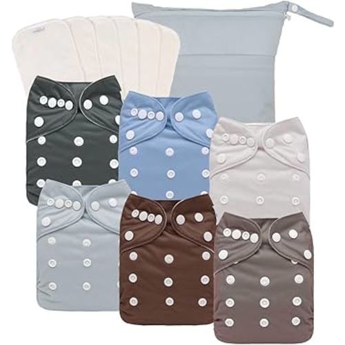 babygoal Cloth Diapers Pack of 13, Baby Reusable Washable Pocket Nappy, 6pcs Diapers+6pcs Rayon from Bamboo Inserts+Wet Bag 6FN13-MB-B