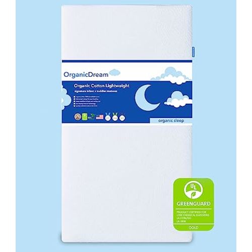 Organic Dream Crib and Toddler Mattress - 100% Breathable Proven to Reduce Suffocation Risk, 100% Washable Cover, Baby + Toddler Bed, GREENGUARD Certified, Hypoallergenic - Deluxe 5"- White