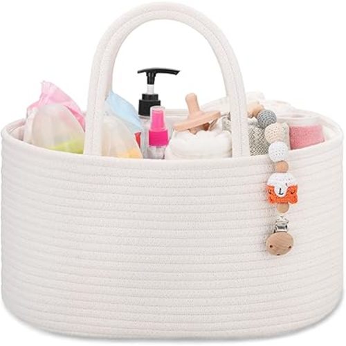 COMSE Baby Diaper Caddy Organizer, Car Caddy, Diaper Change Organizer, Gift Baskets Empty, Portable Tote Bag with Divider, Baby Shower Gifts Newborn Essentials Registry Must Have, White
