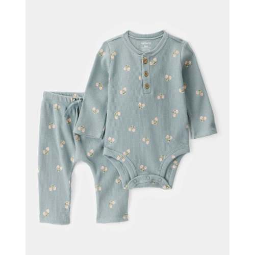 Baby 2-Piece Floral Waffle Knit Long-Sleeve Bodysuit Pant Set - Green - Carter's | Carter's