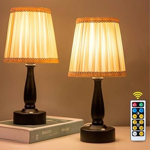 ZEEFO LED Night Light, Battery-Powered Portable Night Lamp, Eye Protection Warm White Remote Control Night Light, Dimmable Classic Bedside Table Lamps Ideal for Bedroom,Study, Kids Room (Set of 2)