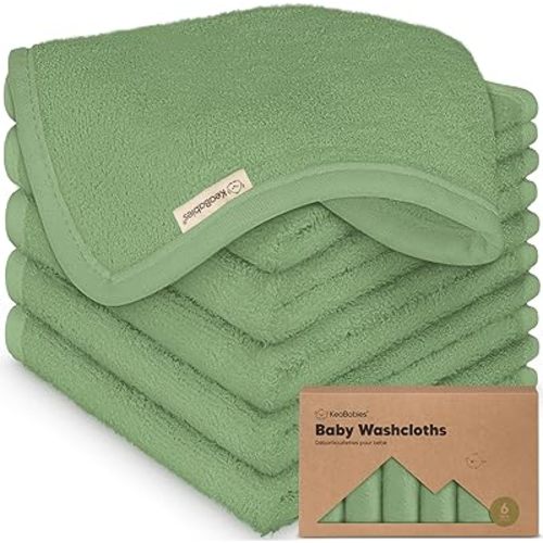 6-Pack Baby Washcloths - Soft Viscose from Bamboo Washcloth, Baby Wash Cloths for Newborn, Kids, Bath Baby Towels, Face Towel, Face Cloths for Washing Face (Meadow Green)