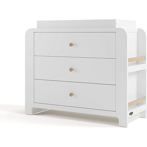 Graco Read-with-Me 3 Drawer Chest with Bookshelves and Removable Changing Topper (White with Driftwood) - GREENGUARD Gold Certified, Nursery & Kids' Bedroom Wood Chest with Spacious Storage