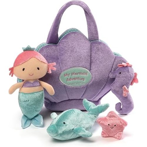 Baby GUND Play Soft Collection, Mermaid Adventure 5-Piece Plush Playset with Rattle, Squeaker and Crinkle Plush Toys, Sensory Toy for Babies and Newborns, 8”