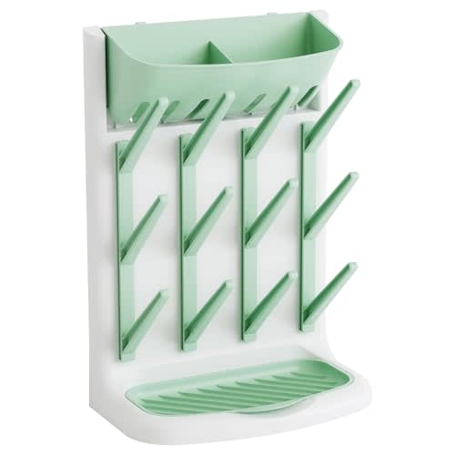 Yieach Vertical Baby Bottle Drying Rack,Space Saving Bottle Rack Dryer for Kitchen Countertop,Stand Large Baby Bottle Rack,Bottle Rack Holder for Baby Accessories,Breast Pump,Pacifiers Organizer,Green