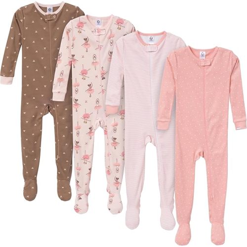Gerber Baby Girls Baby-girls 4-pack Footed Pajamas