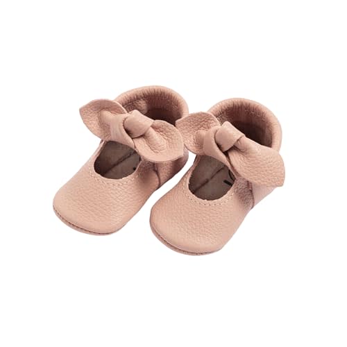 Freshly Picked First Pair Knotted Bow Baby Girl Leather Moccasins - Soft Sole Baby Shoes, Infant Shoes