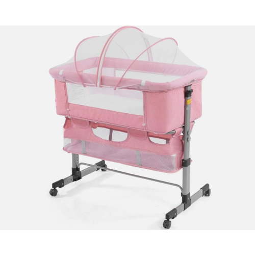 Bedside Baby Bassinet Travel Crib Bed, 3-in-1 Height Adjust, Mosquito Net, Pink