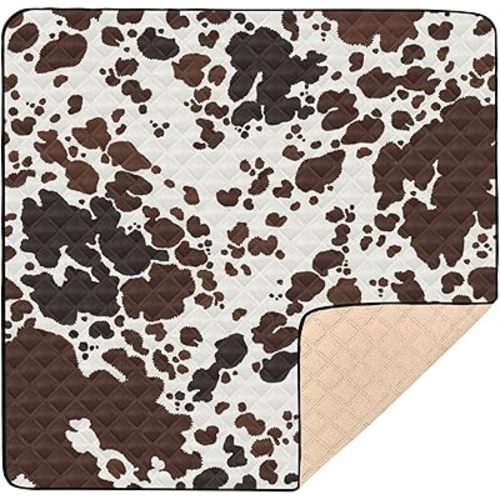 Cow Skin Print Baby Play Mat 50x50 Inch One-Piece Soft Crawling Mat Waterproof Playmat with Non-Slip Bottom for Babies, Toddlers, and Infants