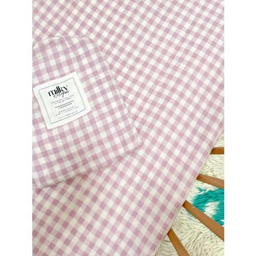 Lilac Gingham Linen Cot Sheet