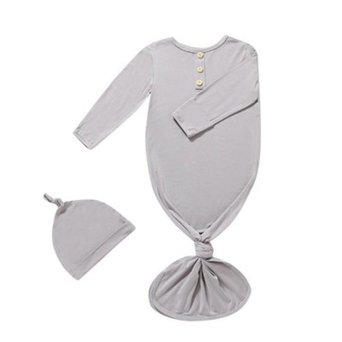 Tao Tao Newborn Baby Boys Girls Knotted Gown Hat Set Soft Bamboo Viscose Infant Sleeper Baby Sleep Gown with Mittens Gray 3 Months