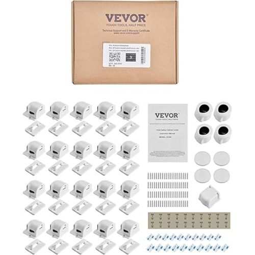 VEVOR Child Safety Magnetic Cabinet Locks, 20 Packs Baby Proofing Cabinet Locks with 4 Keys & 4 Holders, 2 Installation Choice, 3M Adhesives & Screws Included, Children Proof Cupboard Drawers Latches