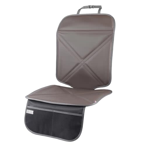 Viaviat Car Seat Protector Leather Waterproof Child Safety Seat Protector Cover with Thick Pad and 2 Large Pockets Durable Kick Mat for All Auto Seat (Brown)